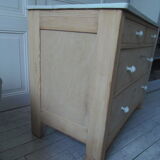 Vintage raw pitchpin chest of drawers, pearl grey patinated drawer tray buttons