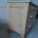 Vintage raw pitchpin chest of drawers, pearl grey patinated drawer tray buttons