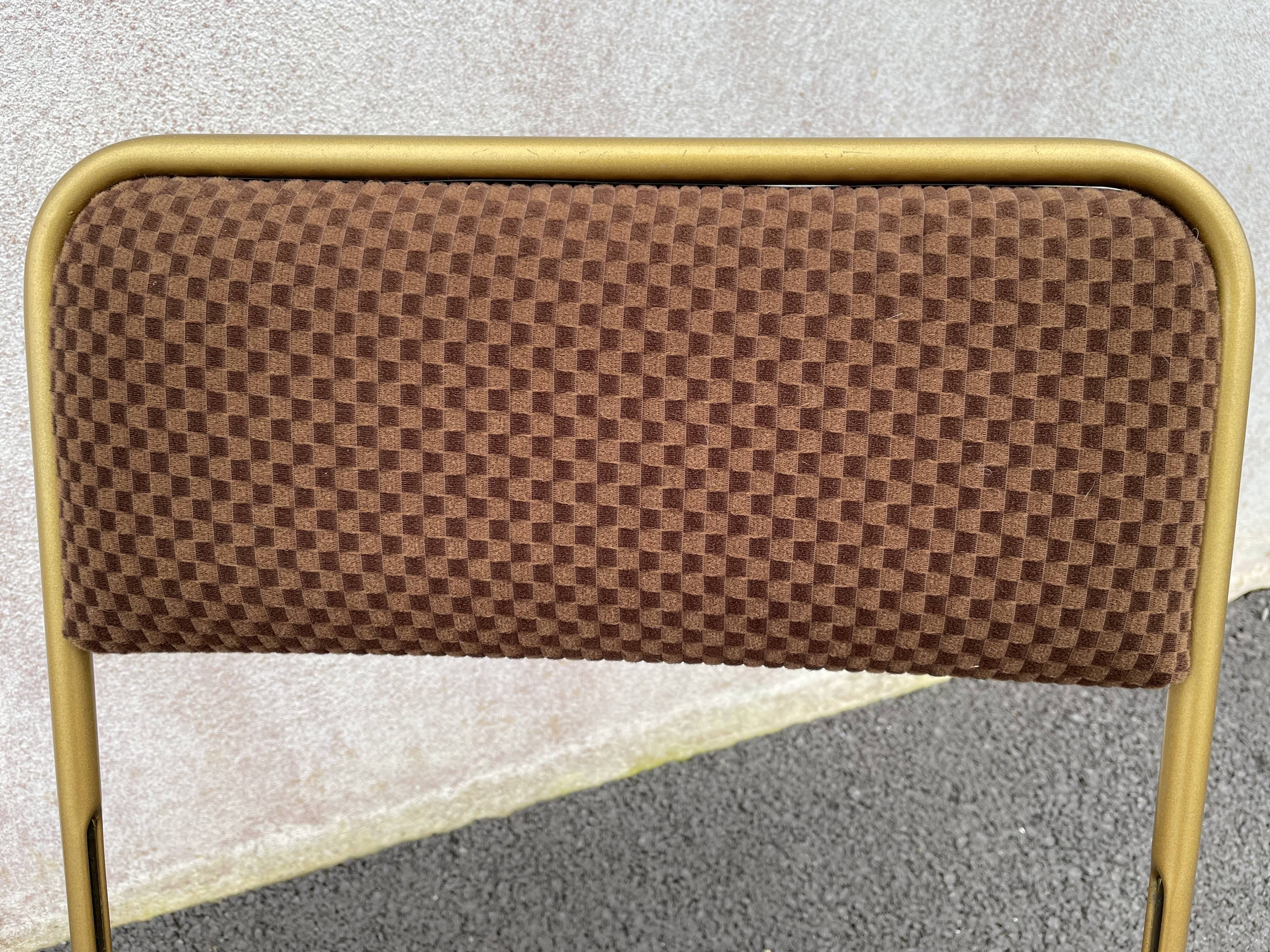 Chaise pliante dorée lafuma velours damier  60/70’s