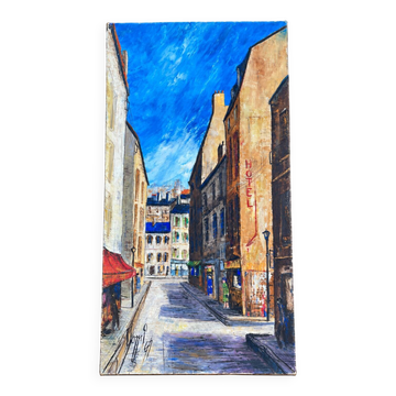 Painting by Dominique Brochard "Domi" – Street Scene – 1967