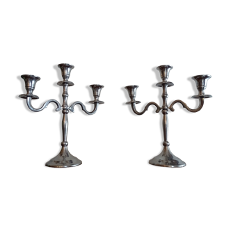 Pair of silver chandeliers alu vintage 3 burners