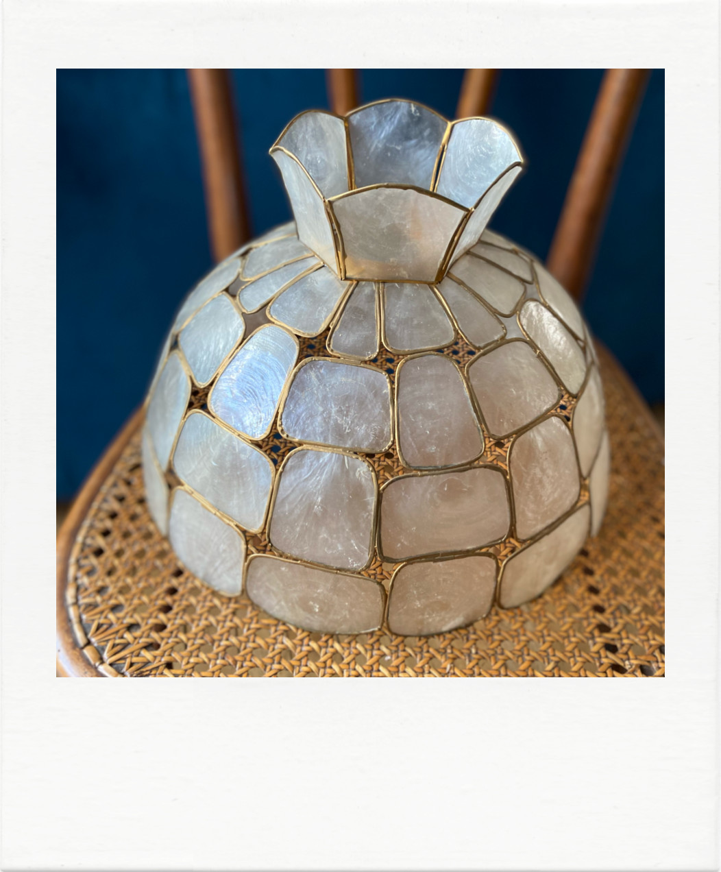 Mother-of-pearl lampshade and large format brass