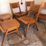 Set of 6 stackable chairs wood feet compass Germany 1960's