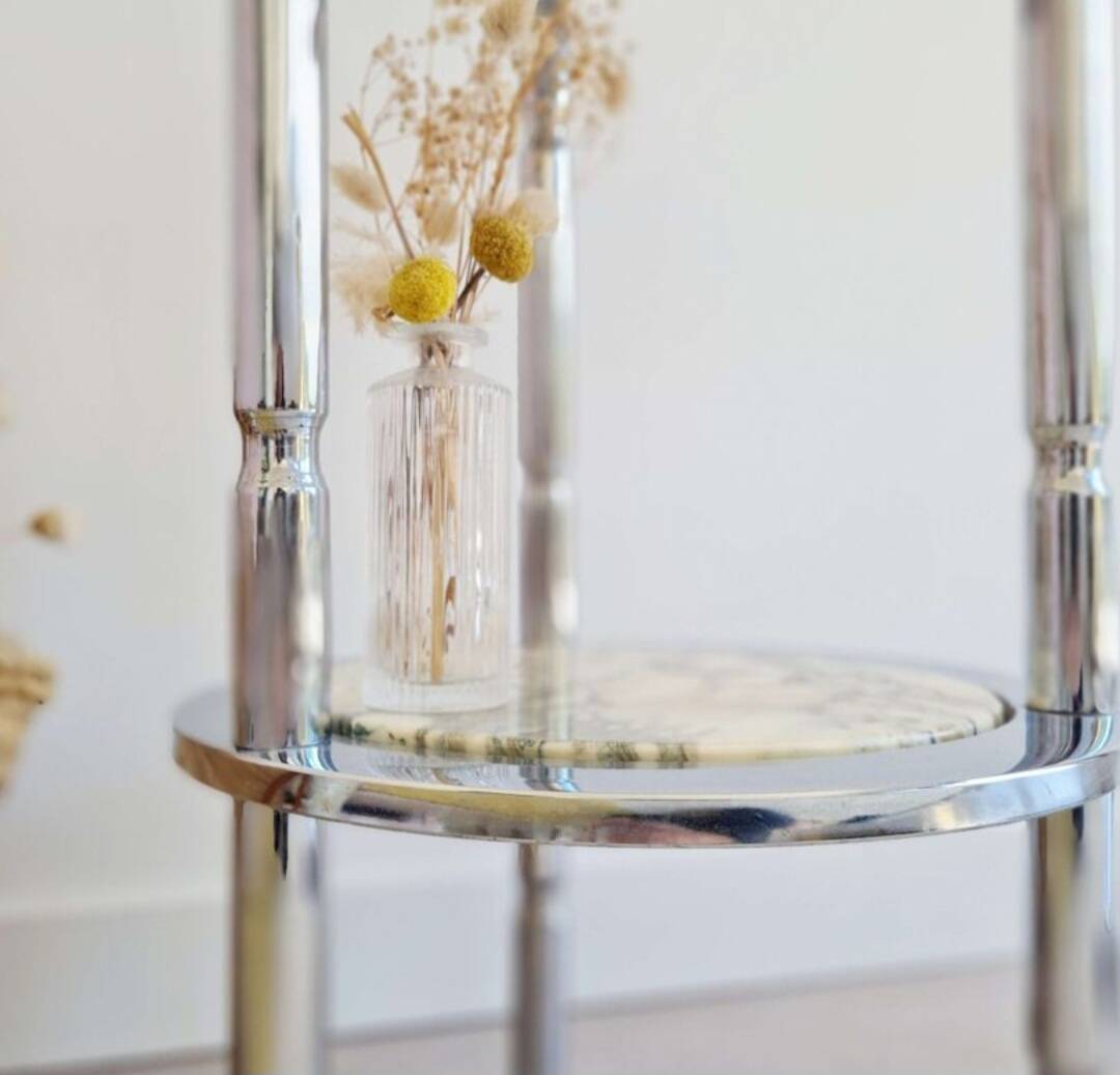 Marble and chrome side table, Italy 1970s