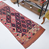 3x9 navy blue & pink turkish runner rug 79x272cm