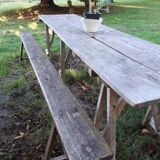 Ensemble vintage guinguette table avec 2 bancs