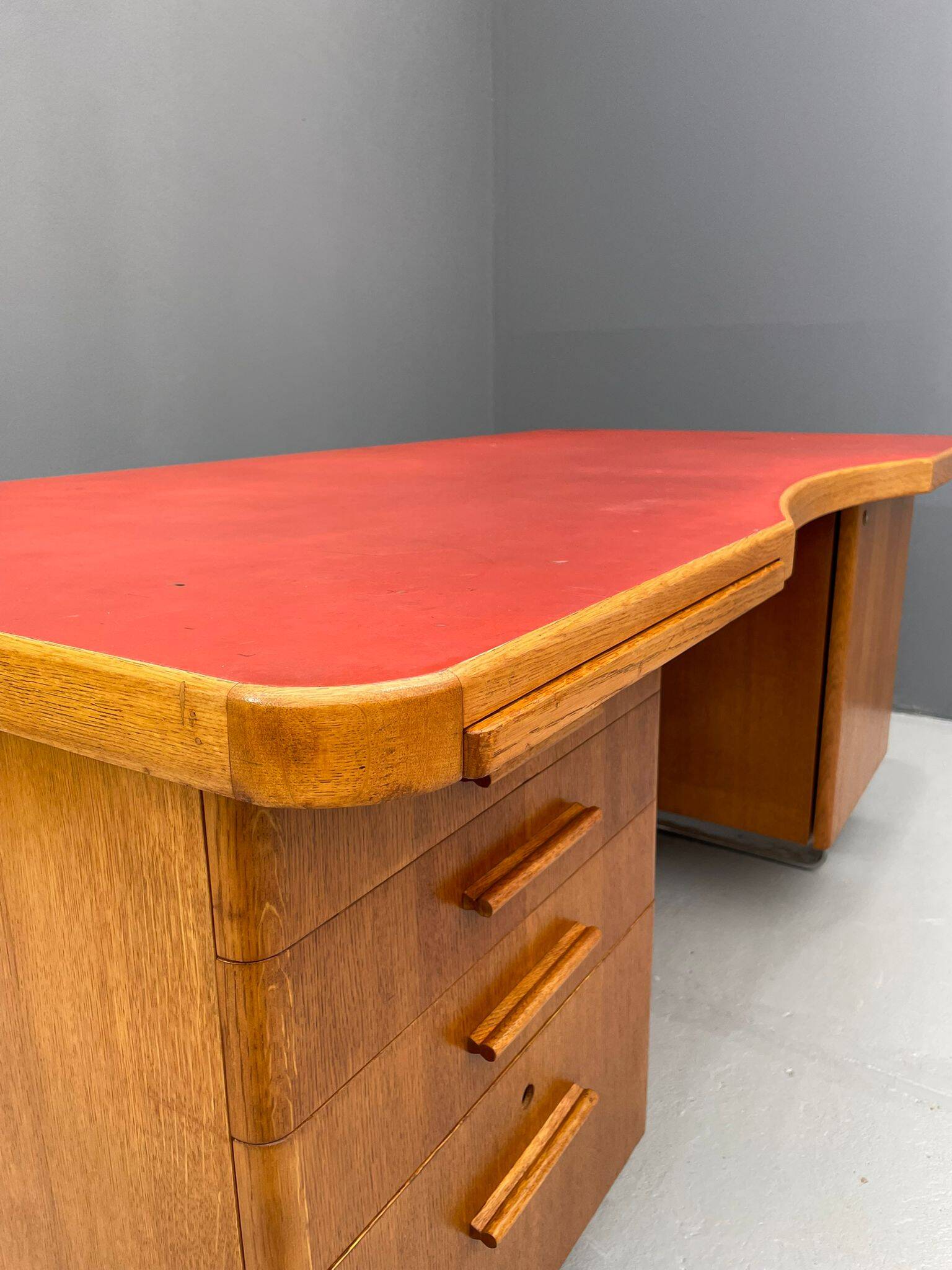 Bauhaus Walnut Writing Desk with Red Top