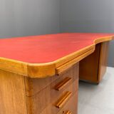 Bauhaus Walnut Writing Desk with Red Top