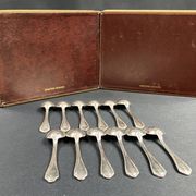 Complete set of 12 Louis XV style mocha spoons in silver-plated metal, Hermès