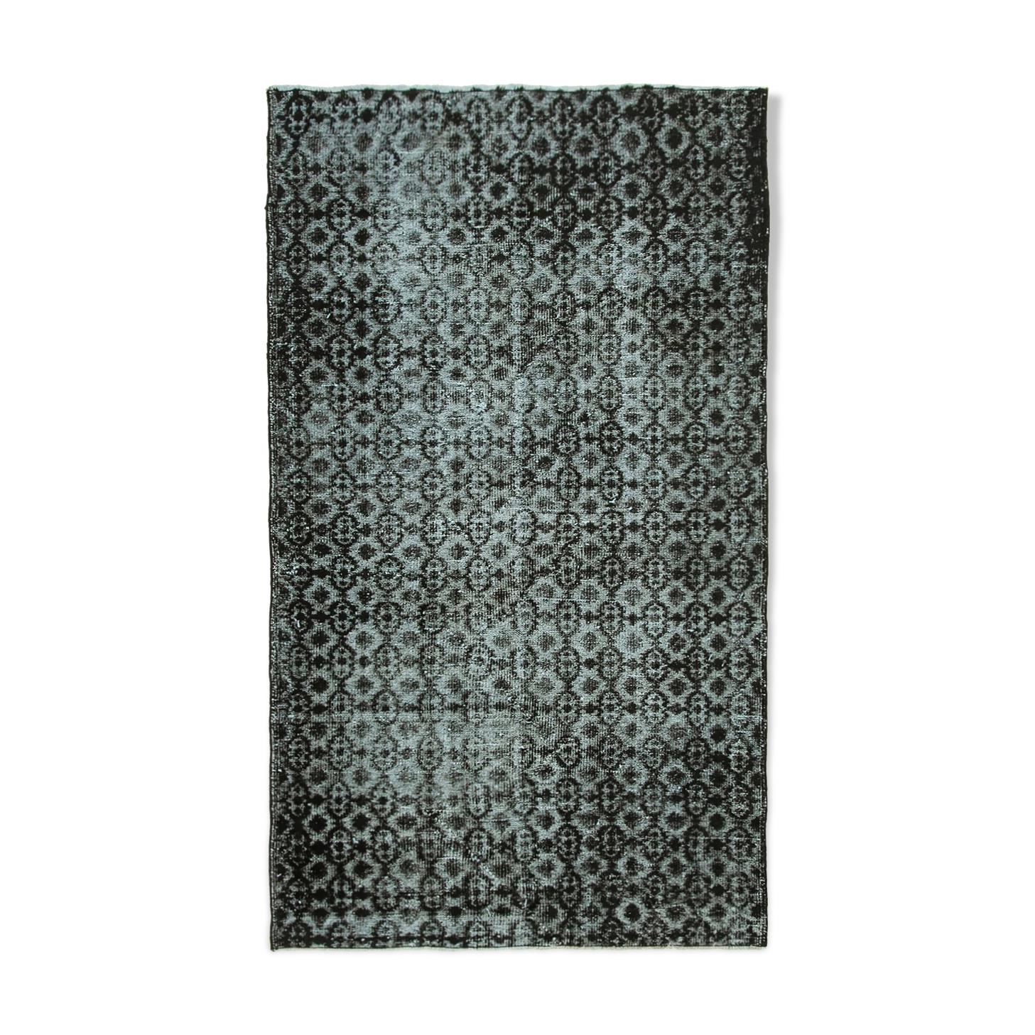 Handwoven overdyed turkish 1970s 138 cm x 233 cm black carpet