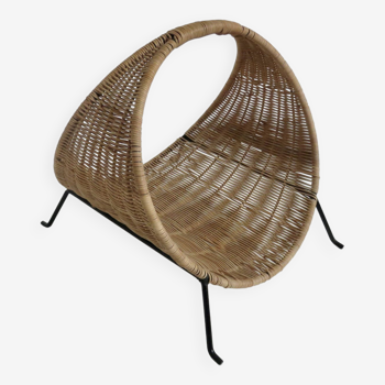 Rattan magazine rack, Italy, 60s and 70s, modernist