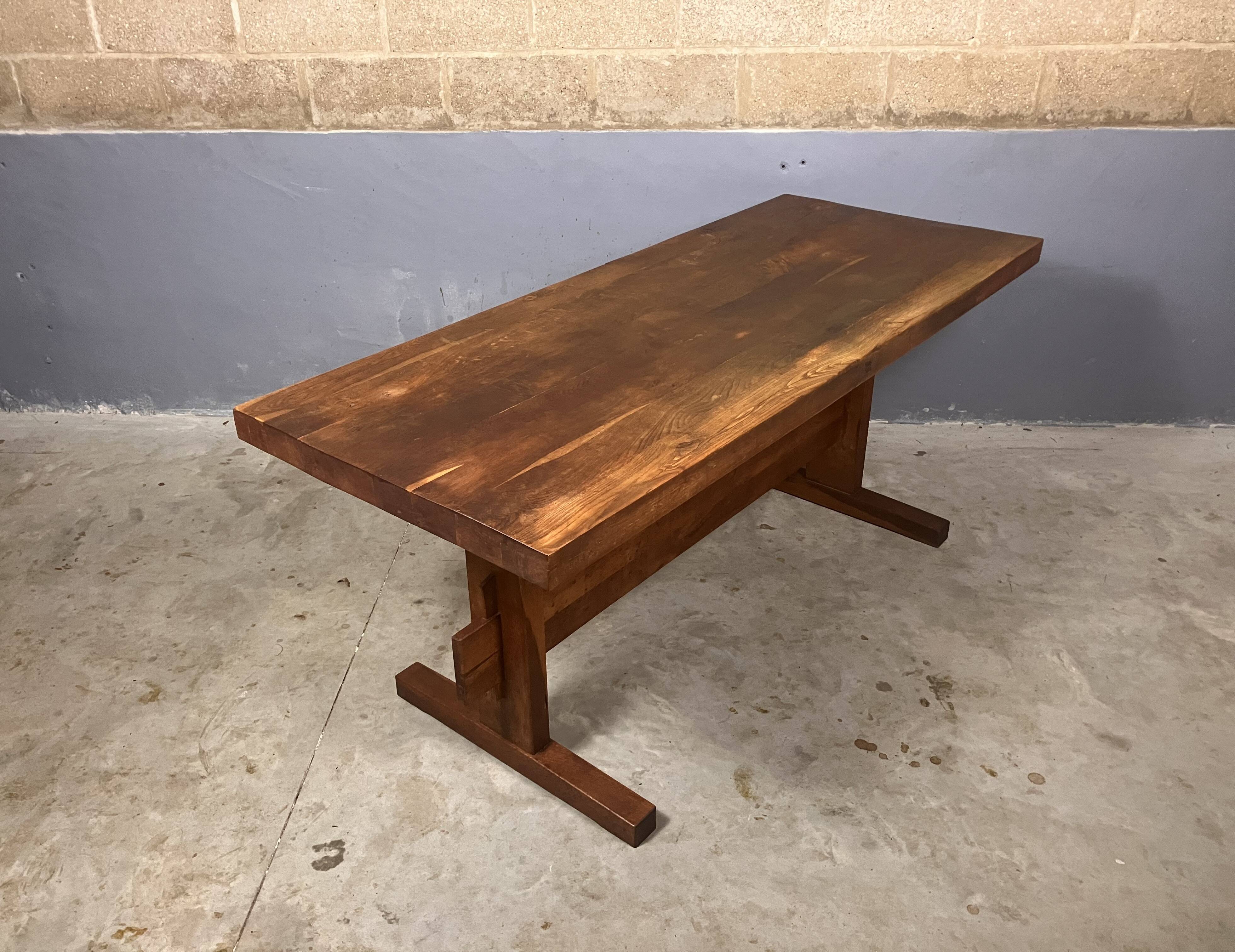 Oak dining table with 2 benches Minimalist Brutalist Wabi Sabi