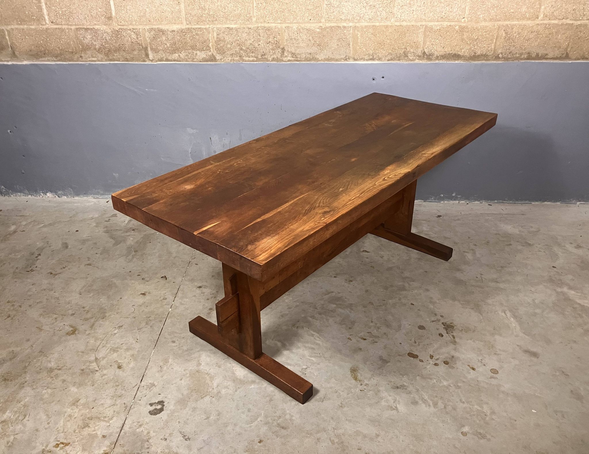 Oak dining table with 2 benches Minimalist Brutalist Wabi Sabi
