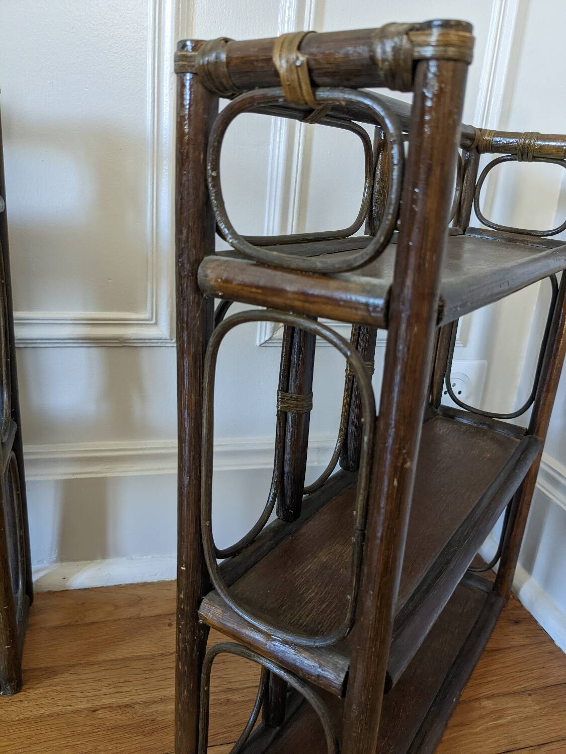 Pair of rattan shelves