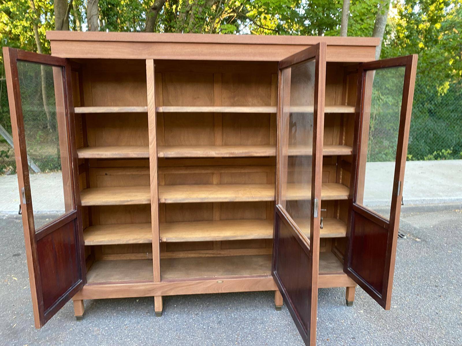 Large Art Deco Display Library stripped in solid mahogany 1930 200cm