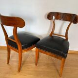 Set of Biedermeier Shovel Chairs in Walnut & Black Leather, Austria, 1820s