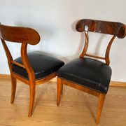 Set of Biedermeier Shovel Chairs in Walnut & Black Leather, Austria, 1820s