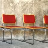 Set of 4 chairs cesca wood and red, model B32 by Marcel Breuer
