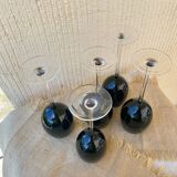 Footed glasses in blown purple bubble glass, Murano style.