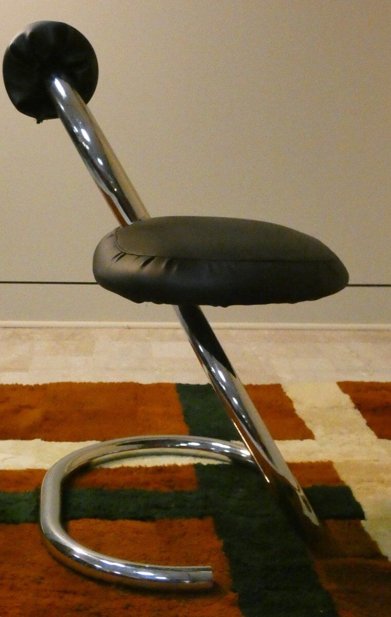 Cobra chairs in steel and black leather by Giotto Stoppino, 1970s, set of 5.