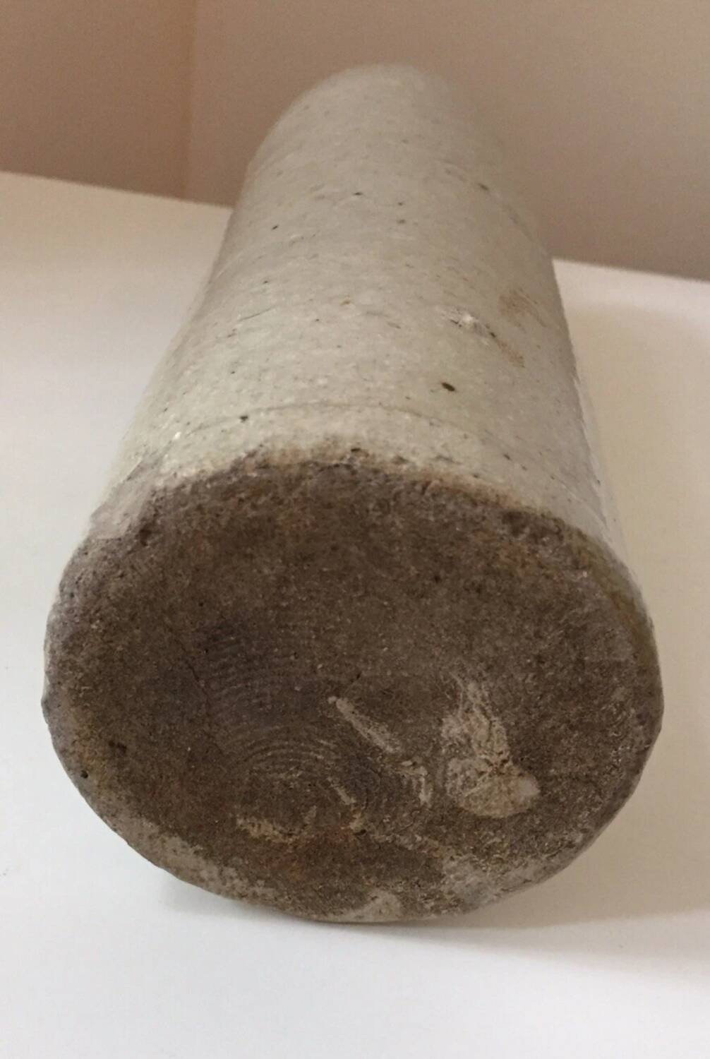 Antique grey stoneware bottle with vintage handle