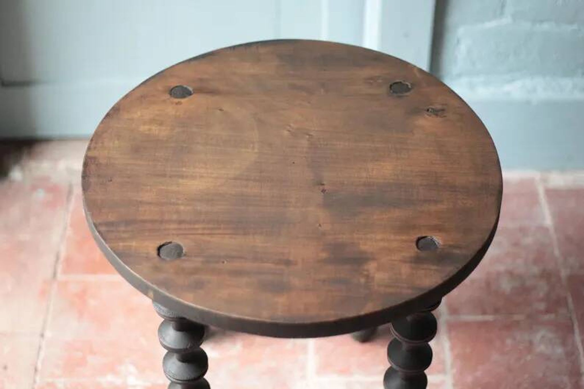 Wooden table with spool legs, coffee table, wooden side table, wooden end table, vintage round table, wooden table.