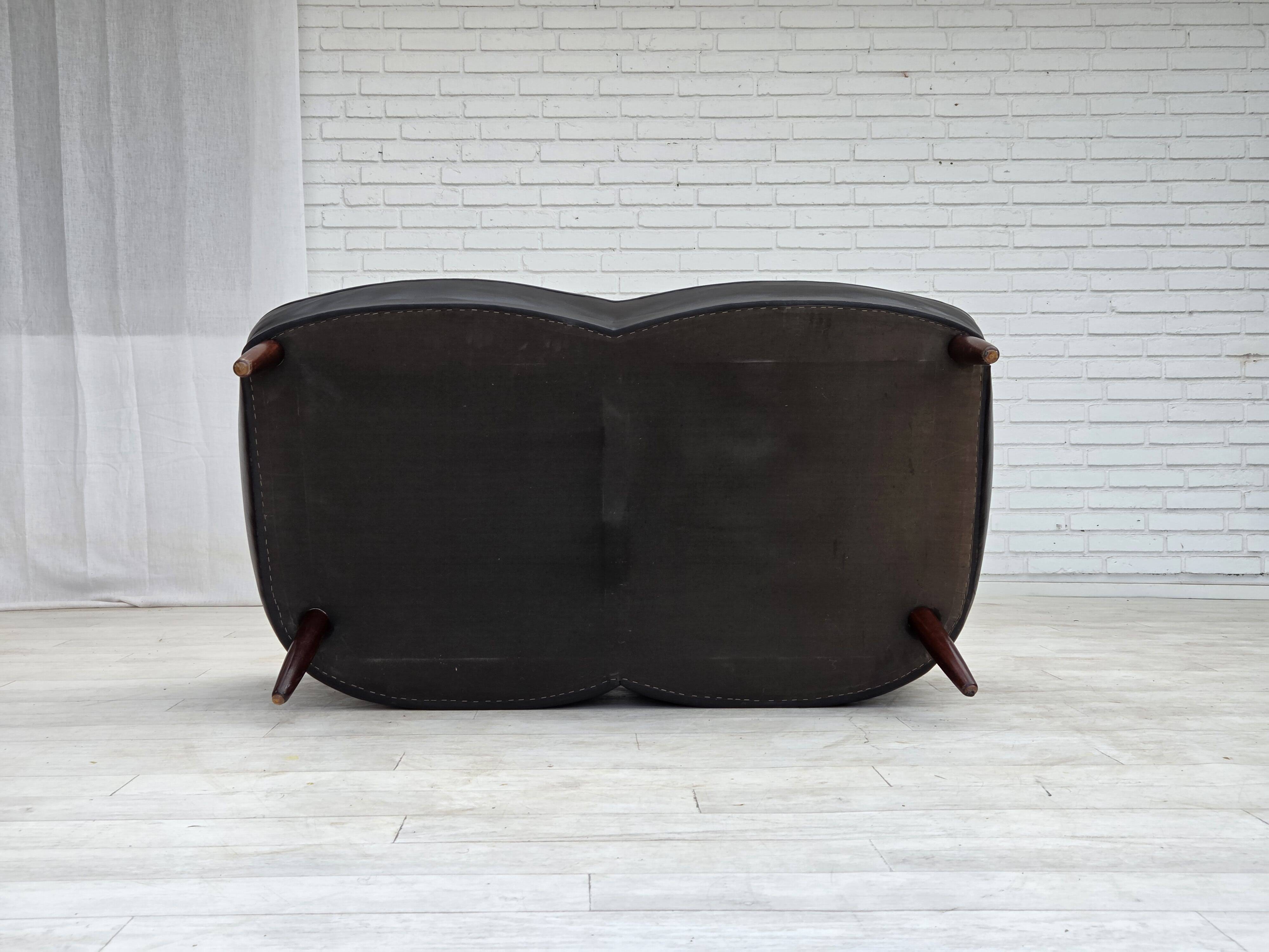 1960s, Scandinavian sofa in black furniture leather.