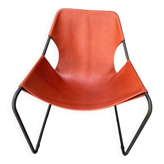 Fauteuil en cuir Cognac et acier noir Paulistano Objekto Parfait Etat