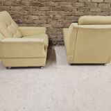 Pair of vintage 70's green fabric armchairs
