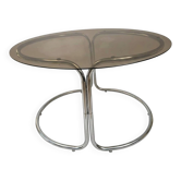 ​Table à manger en métal chromé et verre fumé