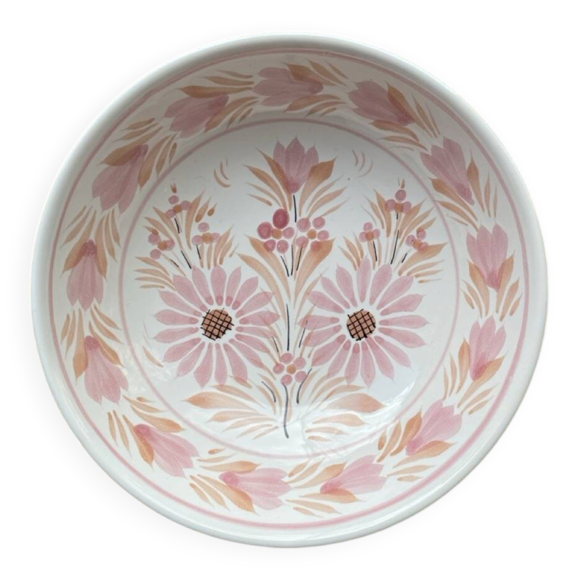 HB-Henriot earthenware bowl, pink floral decoration, France