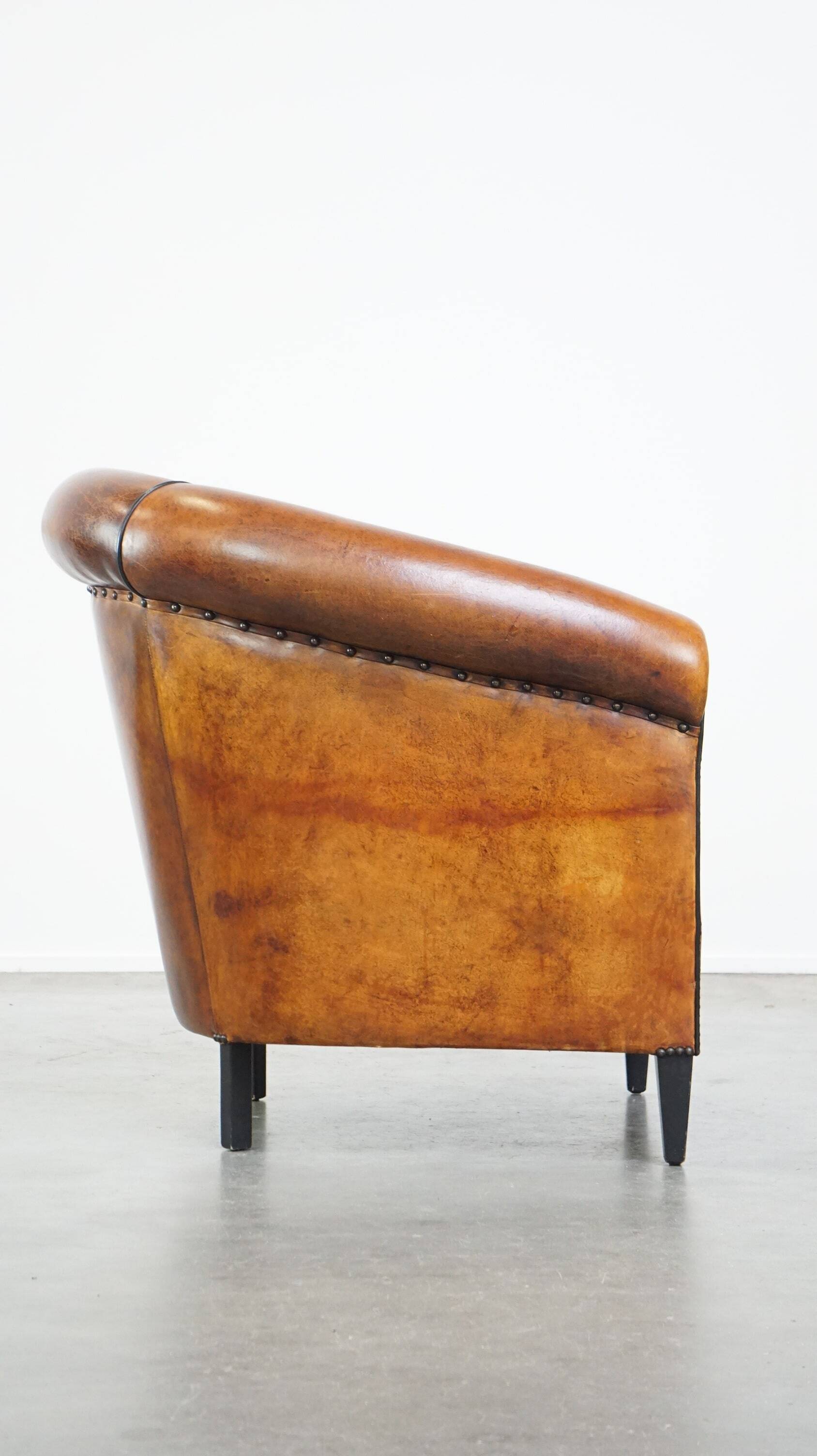 Fauteuil club vintage en cuir de mouton