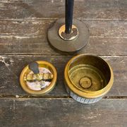 Vintage French Cast Iron Stand Ashtray + Gold Metal Ashtray #D