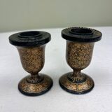 Pair of lacquered wooden candlesticks