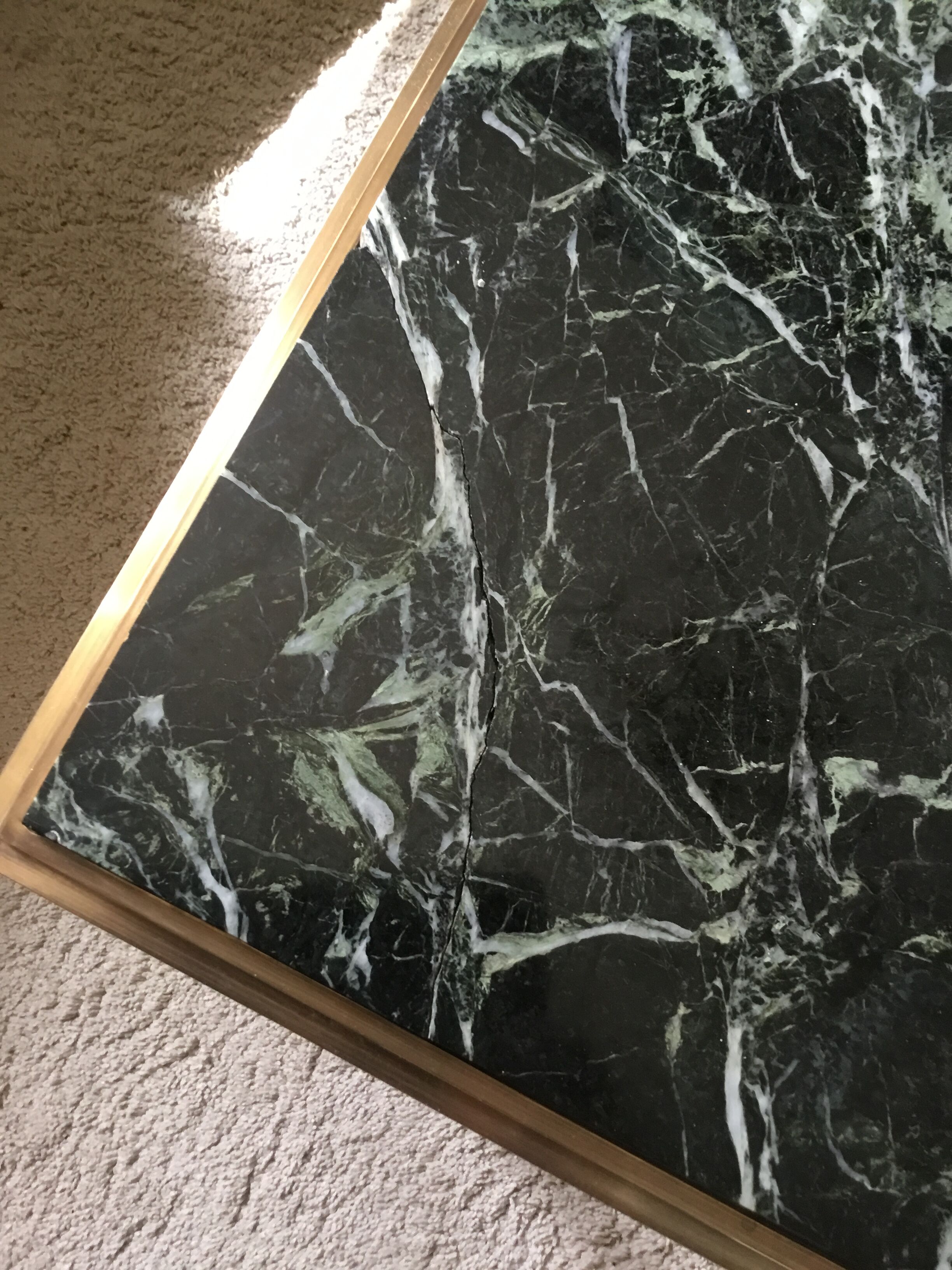 Gold bronze and marble coffee table, tapered feet decorated with Egyptian capitals