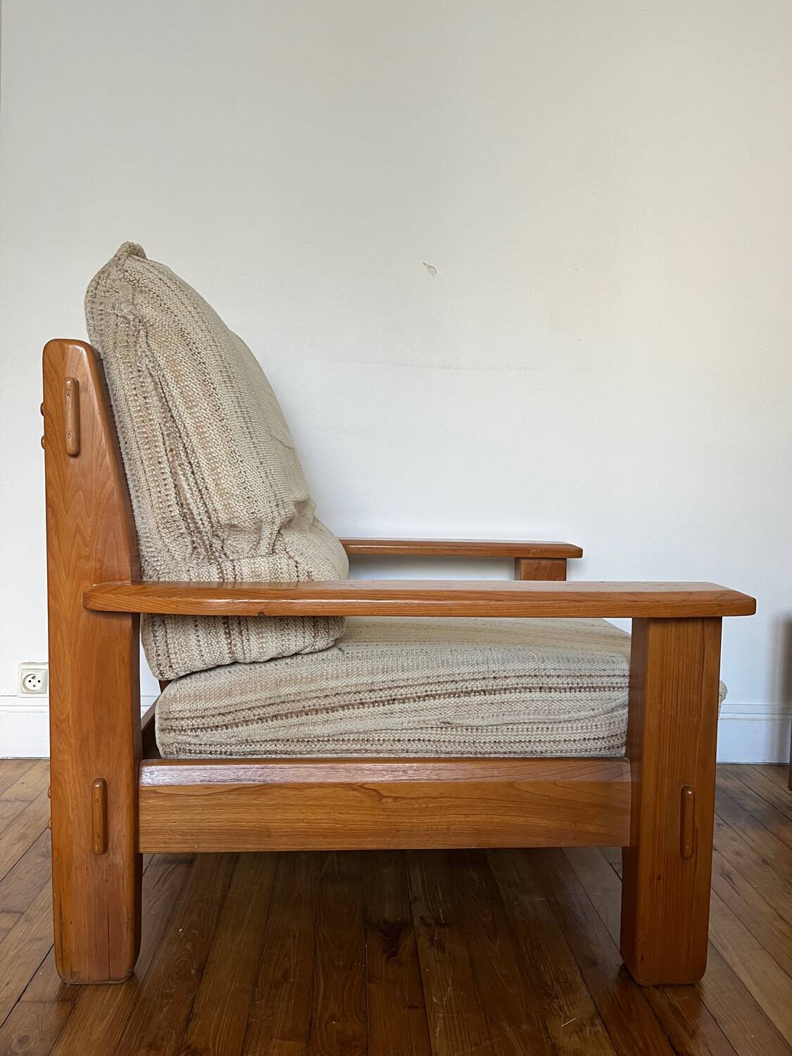 Maison Regain style modernist armchair in solid elm