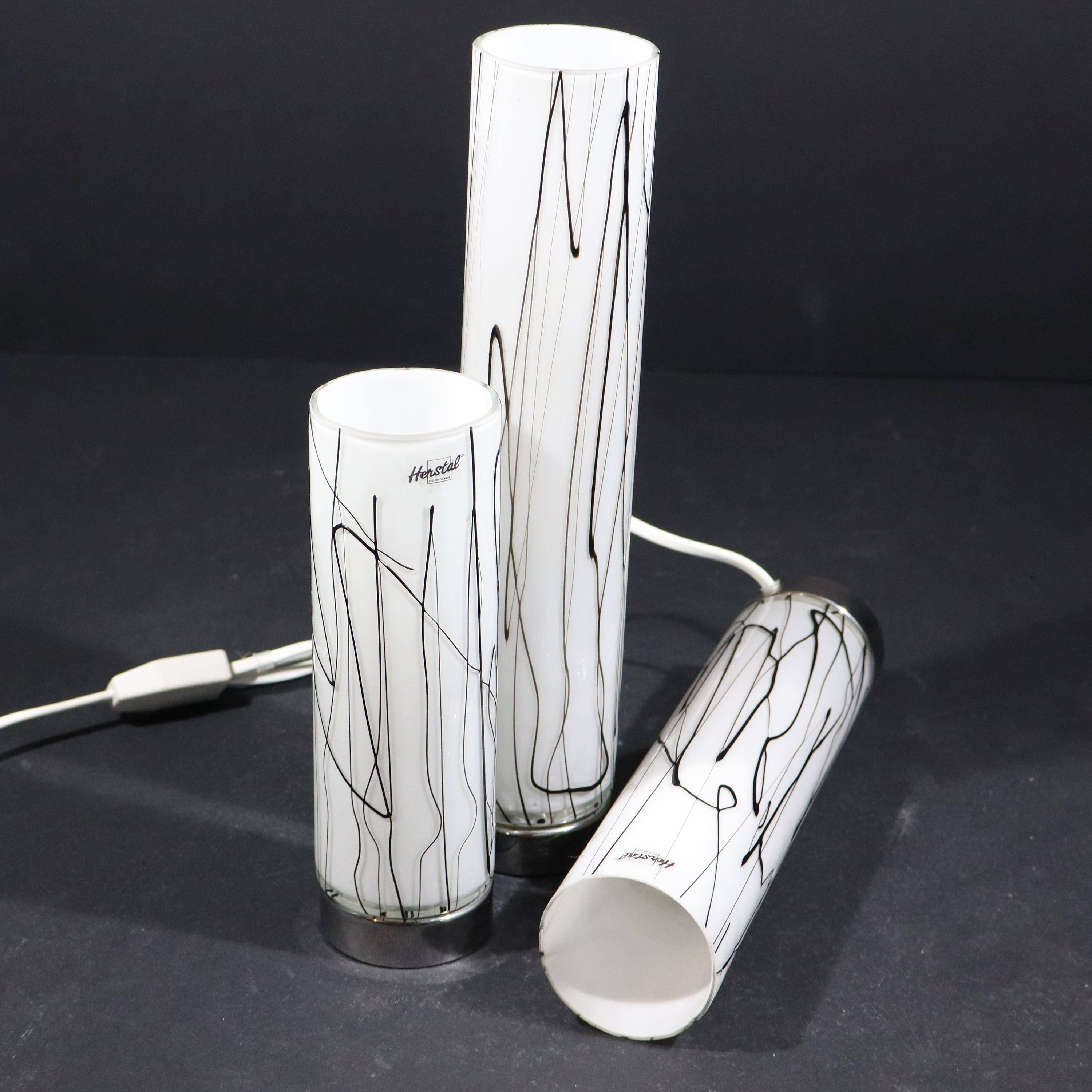 3 glass table lamps by Herstal, Denmark 1980
