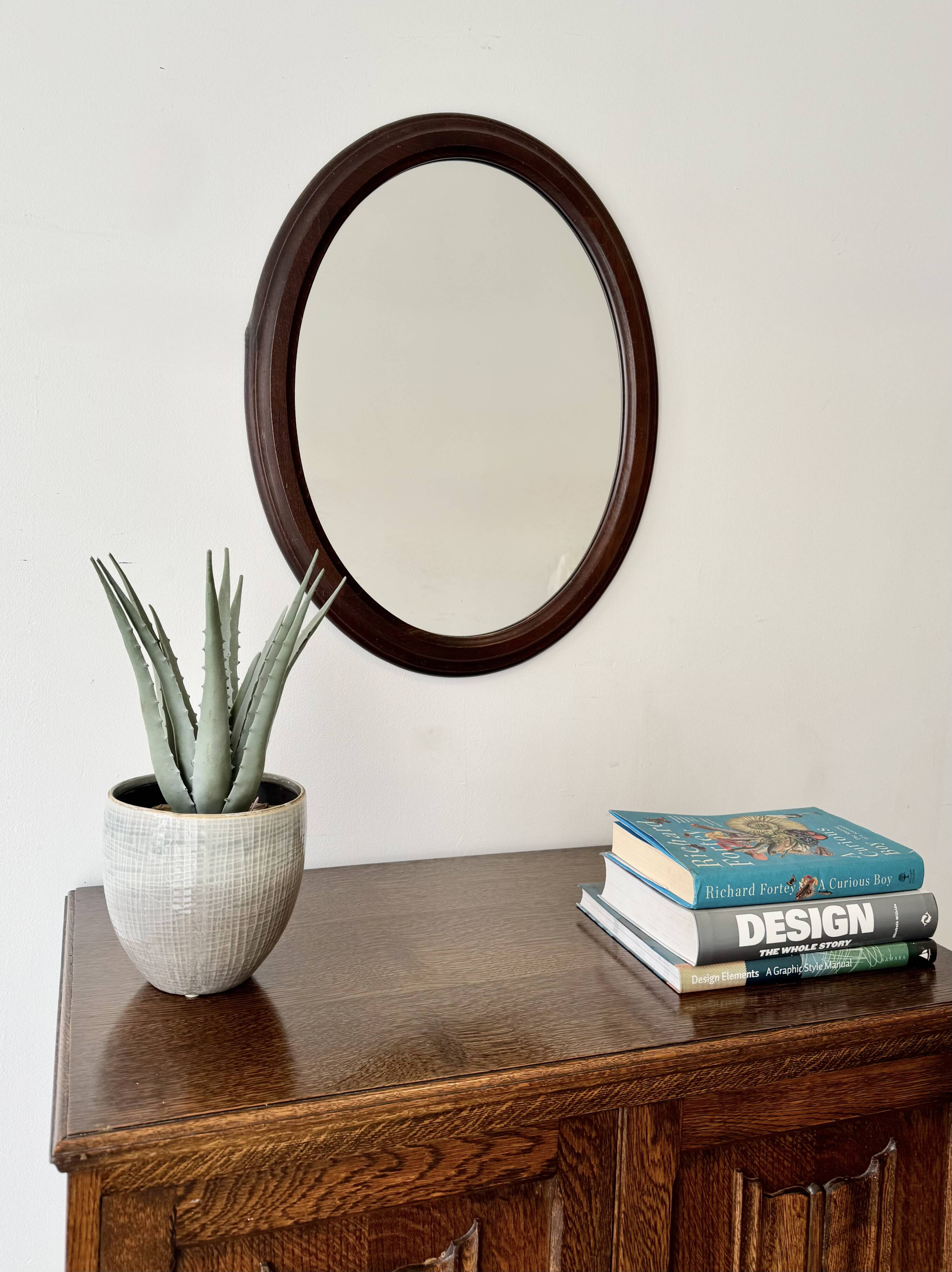 Vintage Oval Mirror Wooden Frame