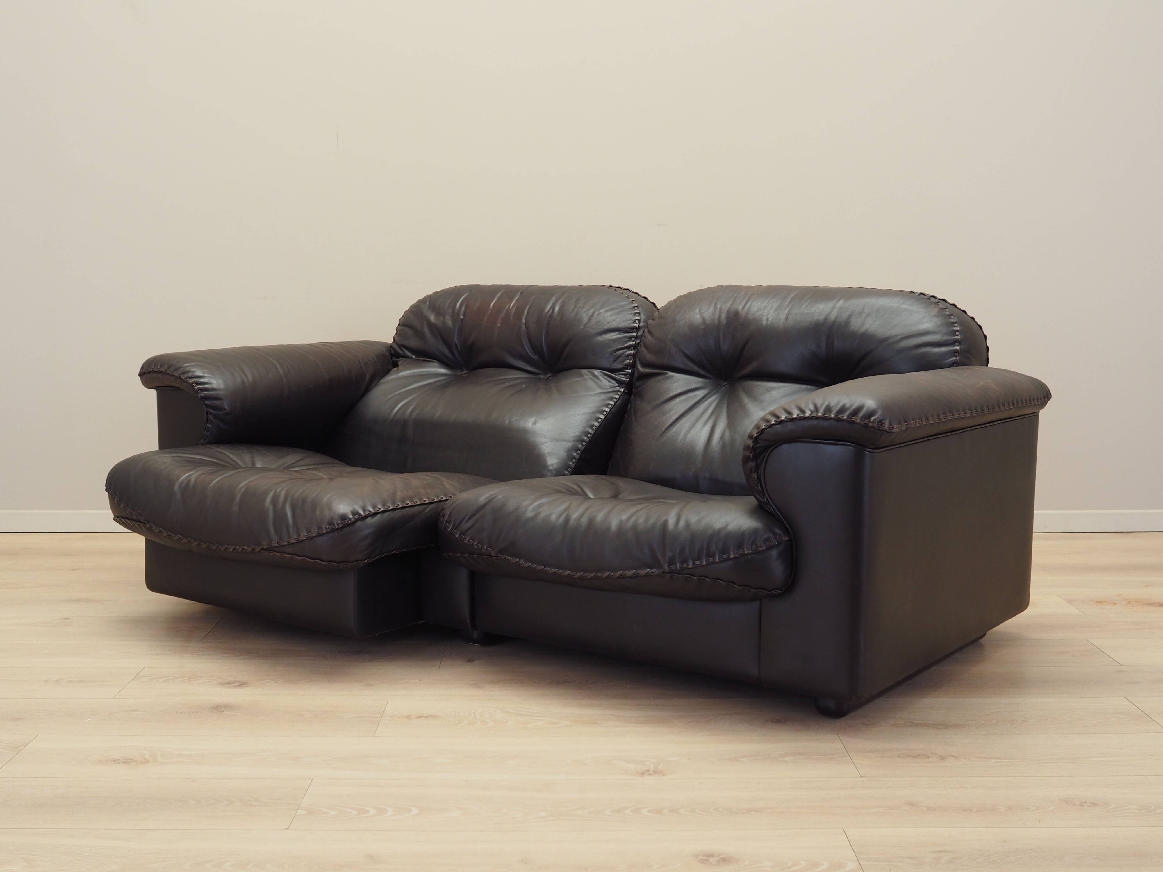 Brown leather sofa, Swiss design, 1970s
