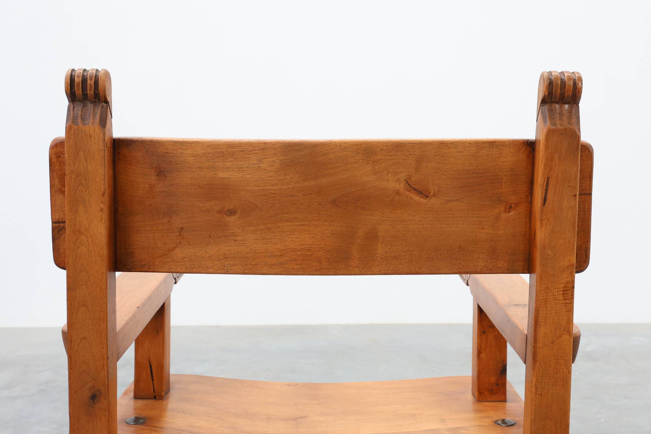 Pair of 2 Rustic carved oak side chairs, Spain ca. 1900