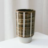Brown Beige Ceramic Vase - Mid-Century Studio Vase, 1960s, Crosshatch Texture