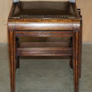 Victorian library chair, convertible, hardwood, leather, brass, circa 1880.