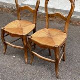 2 Louis Philippe chairs, solid curved wood and straw