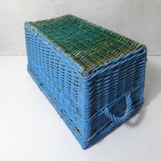 vintage blue rattan trunk chest