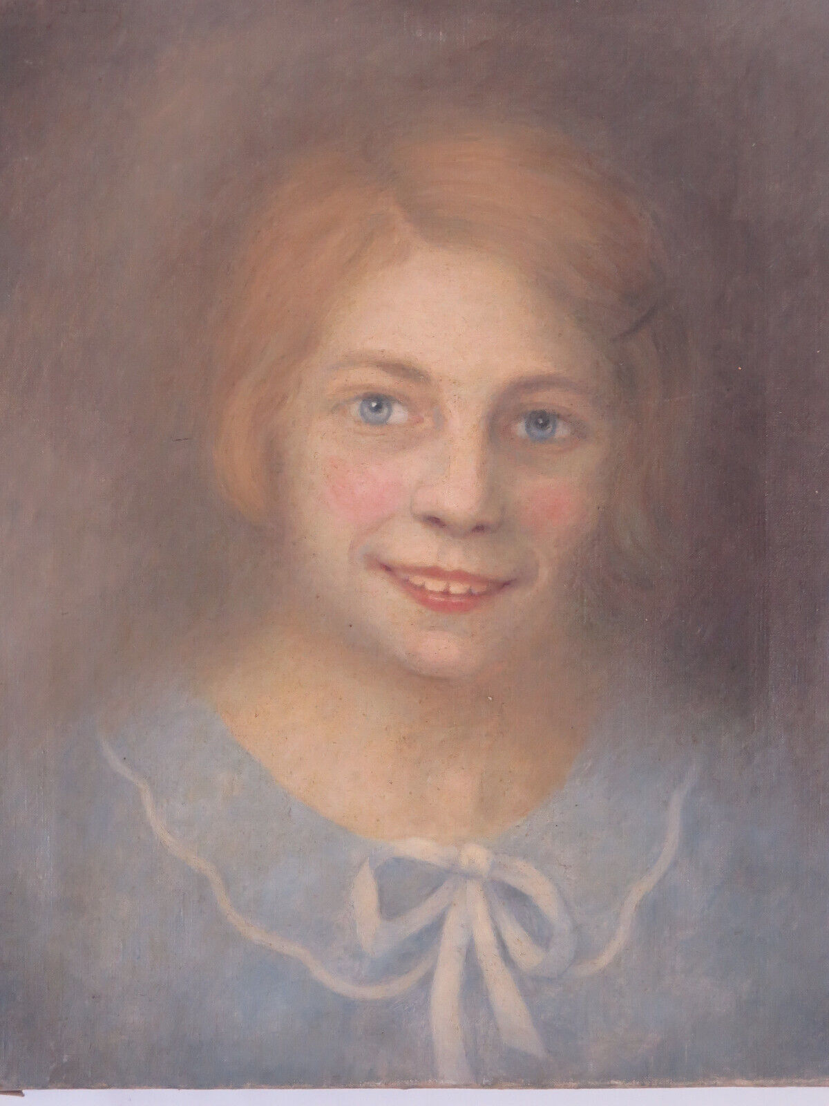 Antique signed painting portrait of a girl oil on canvas 1880 BM1N