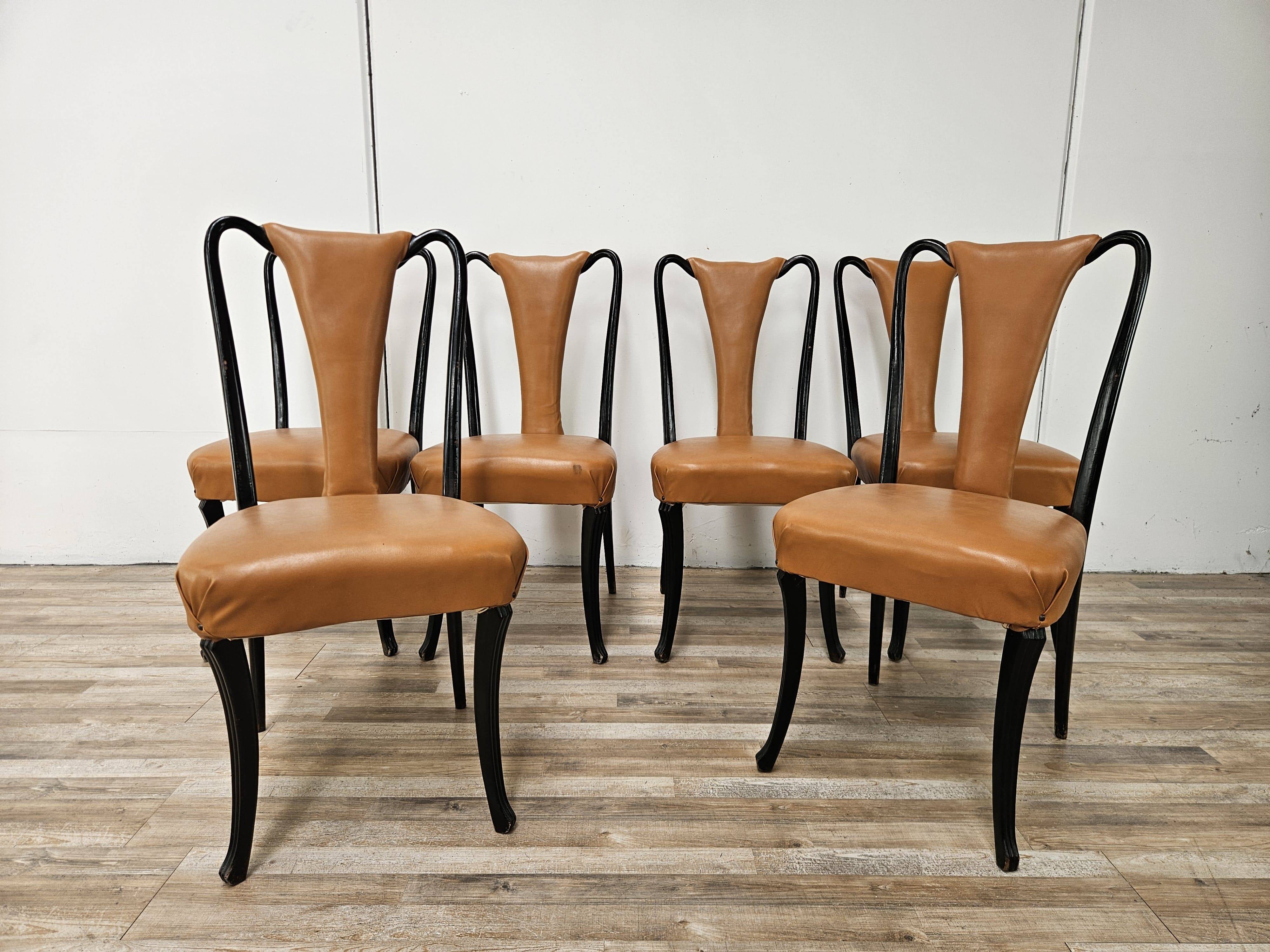 Set of 6 dining chairs by Vittorio Dassi from the 1950s