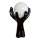 Black Ceramic Lamp with Hands & Opaline Globe – 70s Art Deco Style