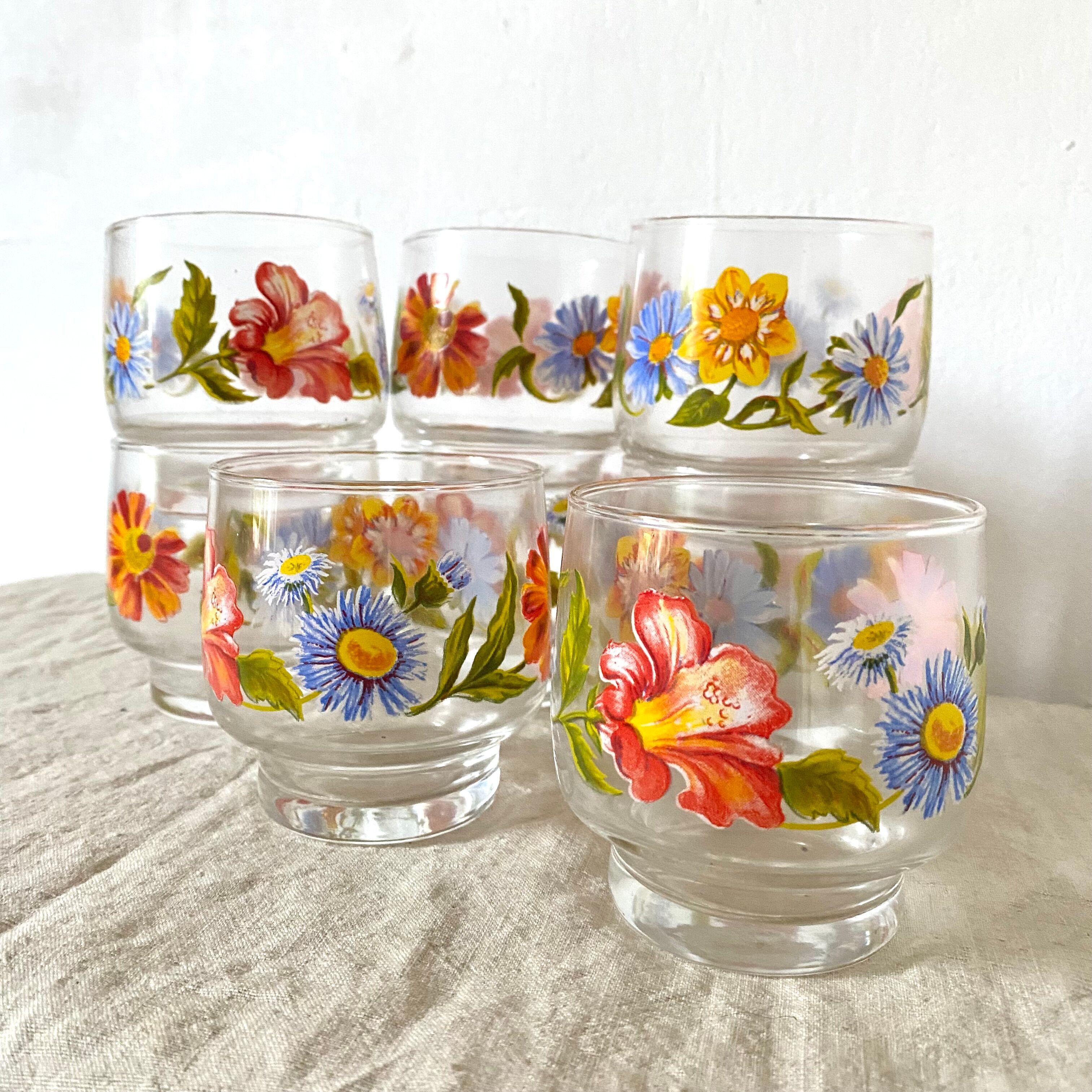 Verres vintage fleuris Arcoroc