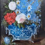 Hsp painting "still life with wild flowers" 19th century signed bournay + frame