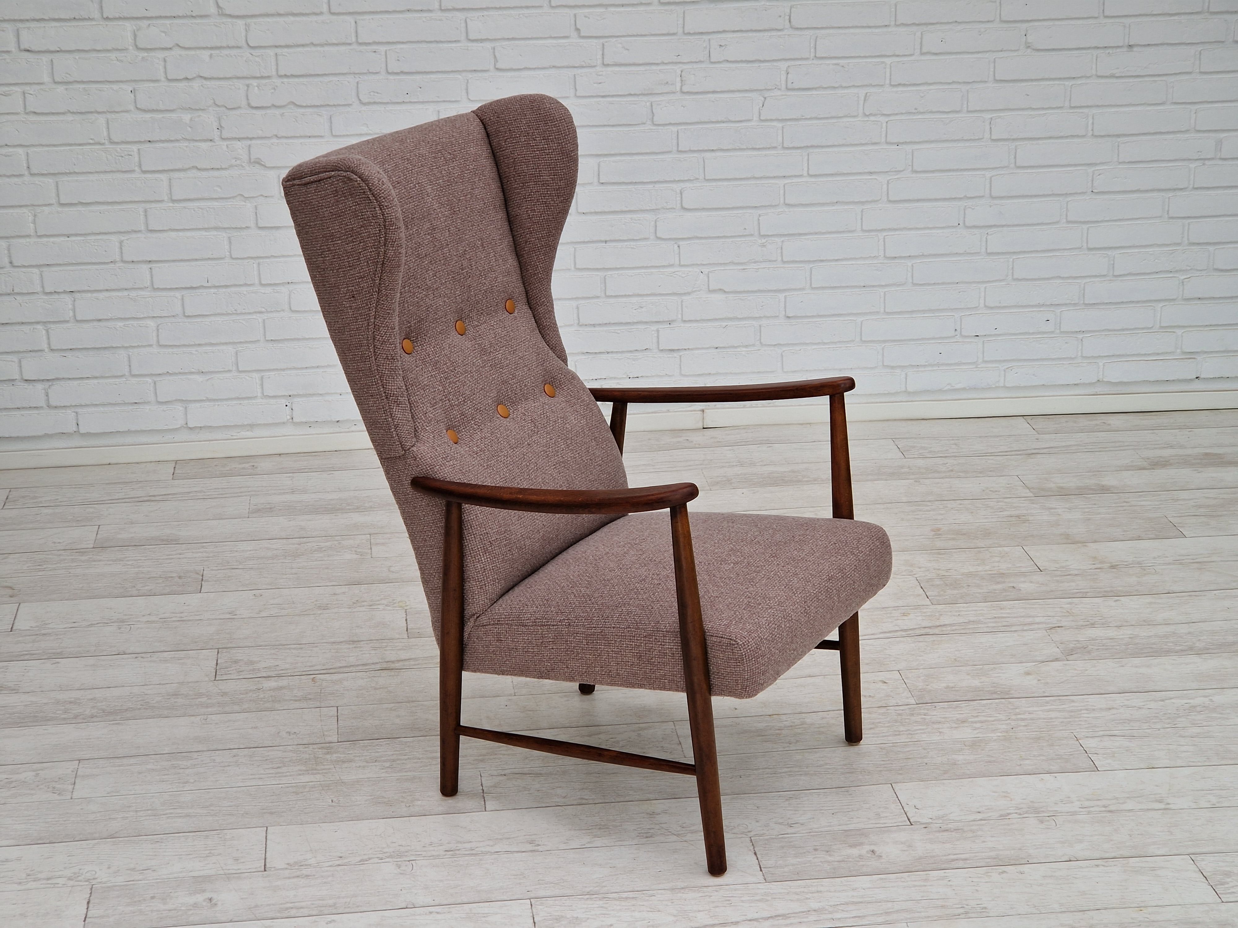 1960s, Swedish design, high-back armchair, furniture wool.